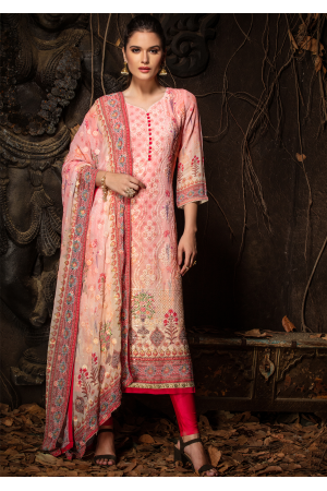 Pink Color Designer Viscose Straight Cut Suit